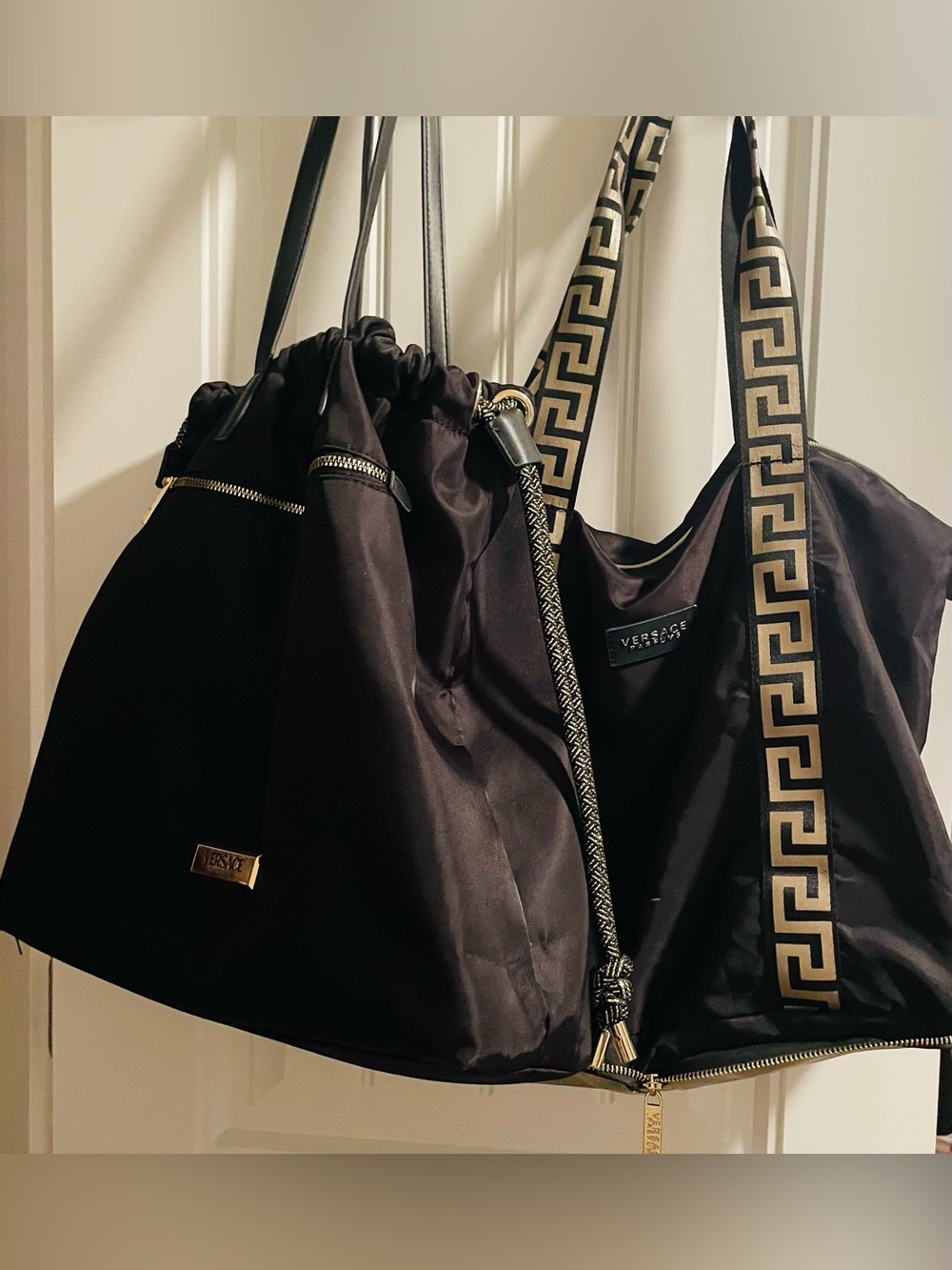 Versace Parfums Black Gold 2 Piece Travel Bag Set Tote Weekender